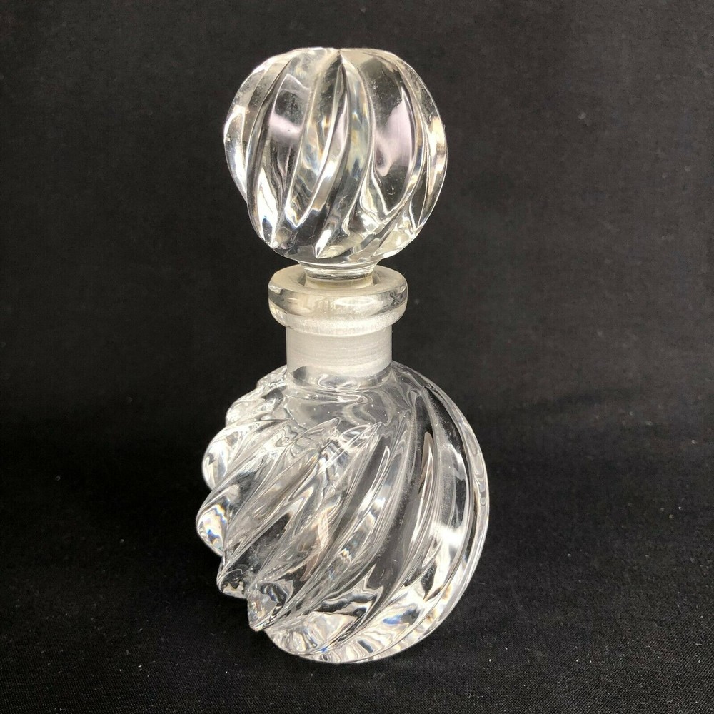 Vintage Perfume Bottle Optic Swirl Ribbed Crystal with Stopper